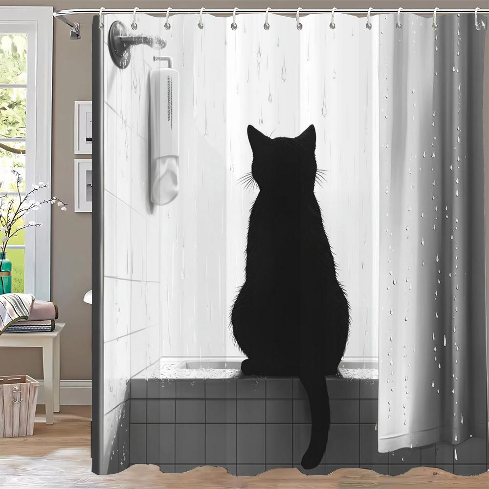 Cute Cartoon Cat And Dog Shower Curtain, Bathroom Decorative Curtain, Printed Shower Curtain, Home Decoration Curtain With Hooks