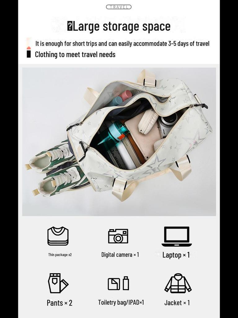 Spacious Travel Bag with Shoe Compartment and Wet/Dry Separation, Hand-Carry Sports & Leisure Design.