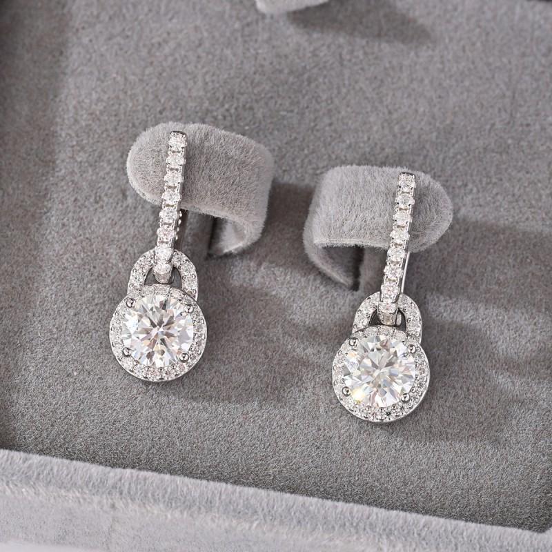 Womens Geometric Lock-Shape Cubic Zirconia Stud Earrings With Halo Setting Sterling Hypoallergenic Lightweight Luxury