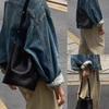 Retro Fashion Literary Soft Leather Bucket Tote Bag Niche Commuting Going Out Daily Shopping Large Capacity Underarm Bag