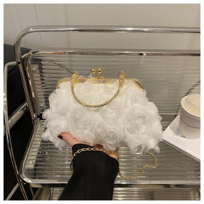 Chiffon 3D Flower Banquet Bag Fashion Evening Bags Luxury Women Chain Shoulder Bag Fashion Clutch Handbag Trendy Crossbody Bag