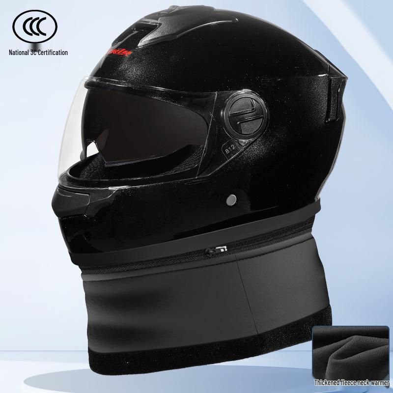 Electric Motorcycle Helmet with Detachable Neck Warmer - Windproof, Winter Warm, Full Face for Men and Women