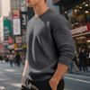 Men's Autumn and Winter Checkered Jacquard Solid Color Long Sleeved Round Neck Sportswear, with Ribbed Collar and Cuffs That Do Not Deform