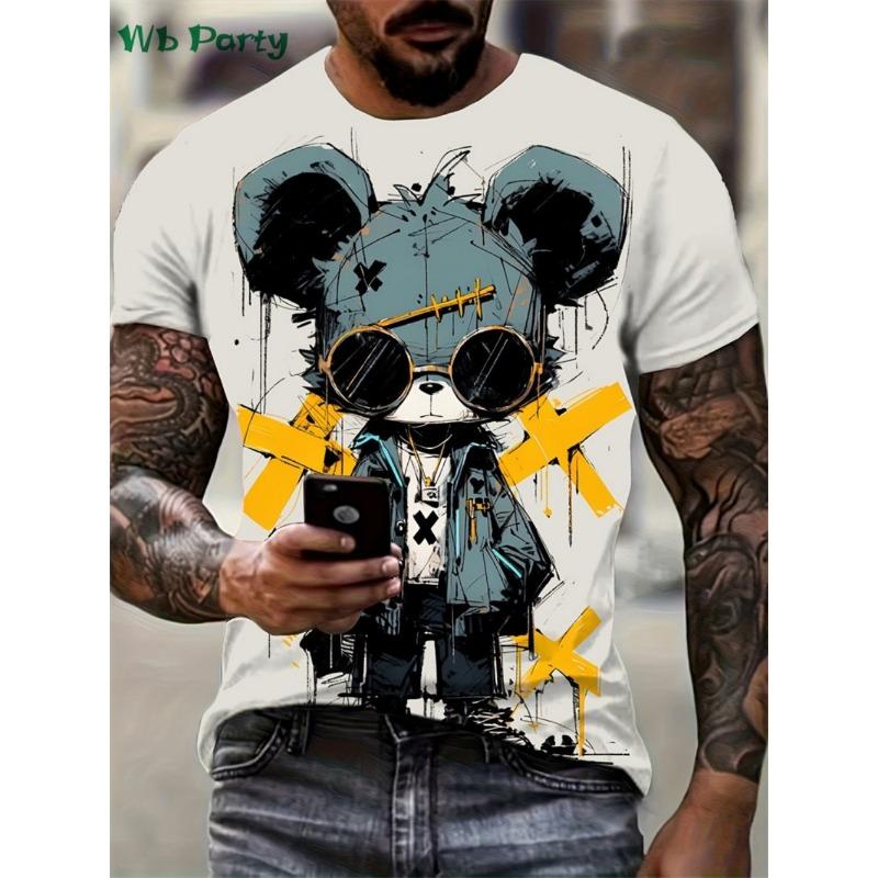 Hot Selling Summer Fashionable Men's Cartoon Printed Breathable Soft Round Neck T-shirt Outdoor Urban Casual Top