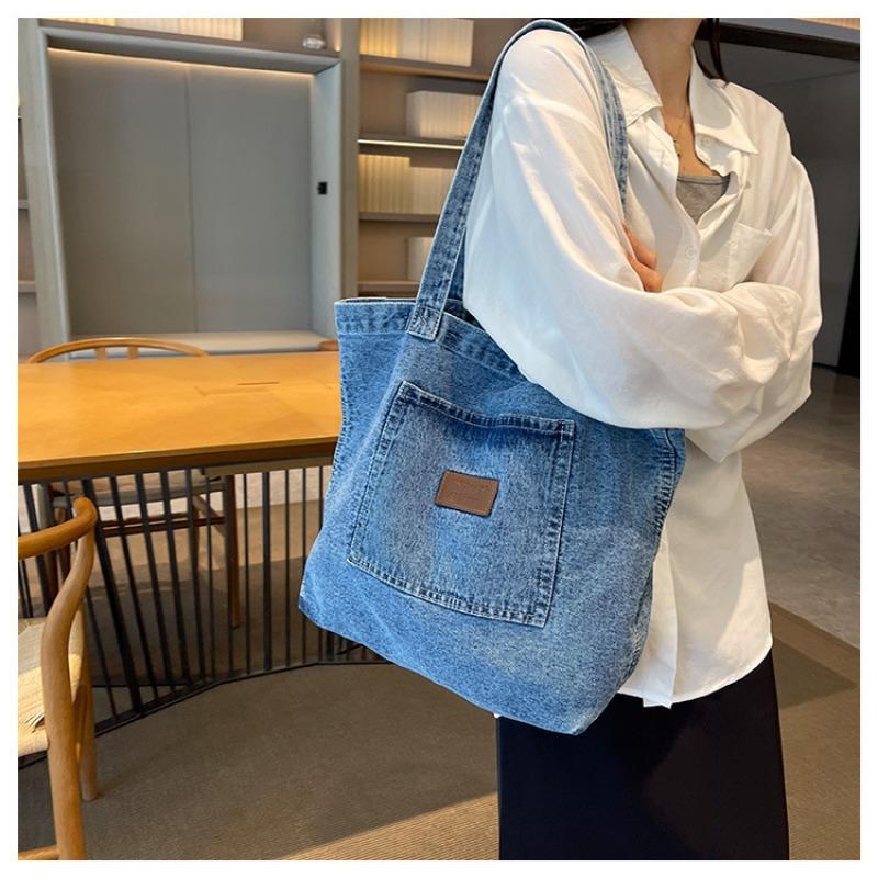 Lässige gewaschene Denim-Tasche 2025 Neu Geprägte Schriftzug-Textur