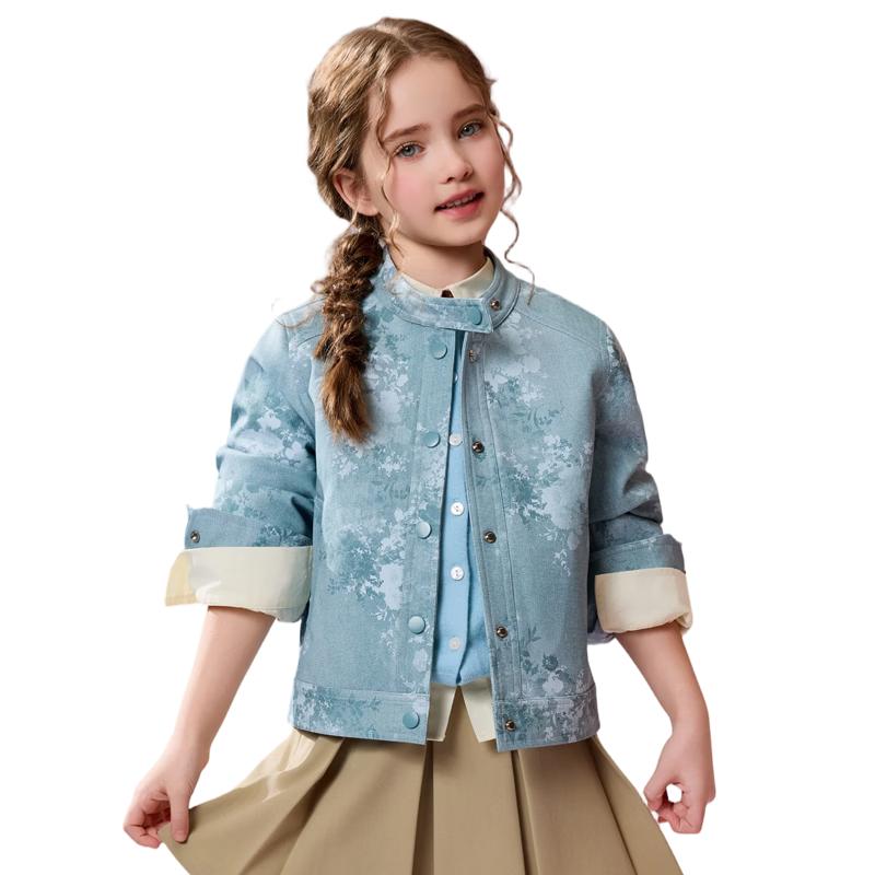 ASK JUNIOR Girls  Blue New Chinese Style Faux Leather Jacket 170