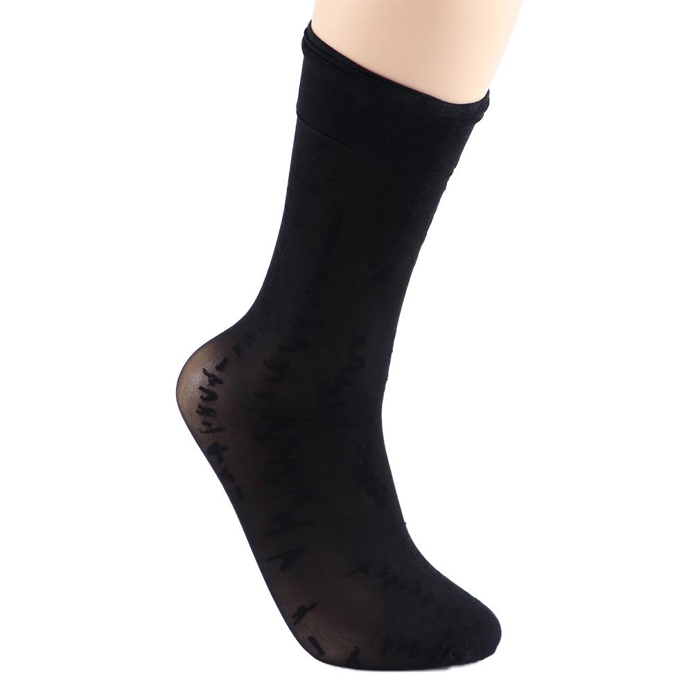Thin Fashion Letter Print Black Gothic Women High Knee Socks Japanese Hosiery Silk Stockings Nylon