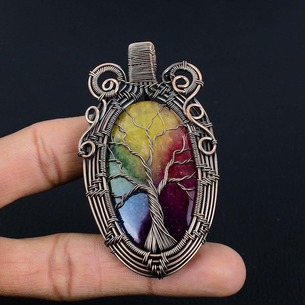 Rainbow Solar Quartz 999 Copper Wire Wrapped Pendant, Handmade Gemstone Pendant Jewelry, Gifts For Wife Brand New Pendant