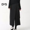 Women Pants Dark Style Black Solid Color Pleated Fake Two piece Irregular High Street Loose Wide Leg Casual Individual Mid calf Length Culottes