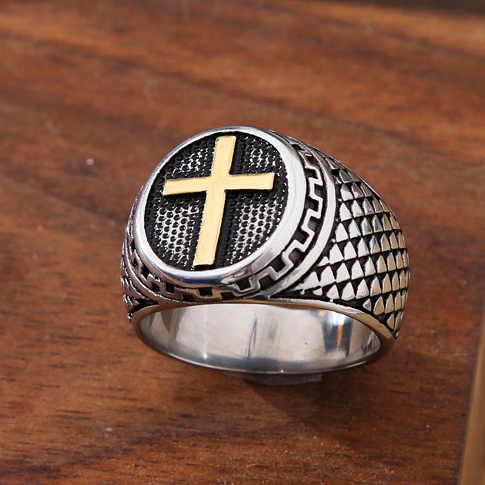 Vintage Edelstahl Kreuz Ring Herren Punk Christian Ostern Jesus Ring Schmuck Biker Amulett Geschenk Großhandel Größe 7-13