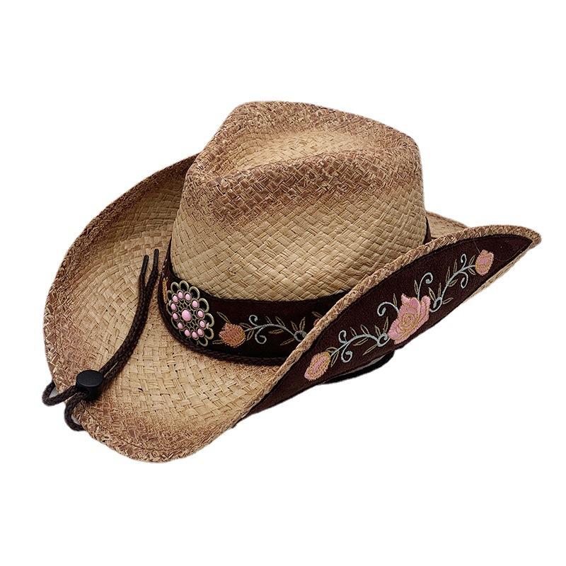Lafite Hand-Woven Holiday Shade Cowboy Hat Crimped Embroidered Straw Hat