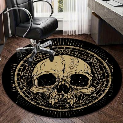 Halloween Distressed Skeleton Moon Star Welcome Pattern Round Rug Bedroom Home Decor Game Room Entry Mat Living Room Rug