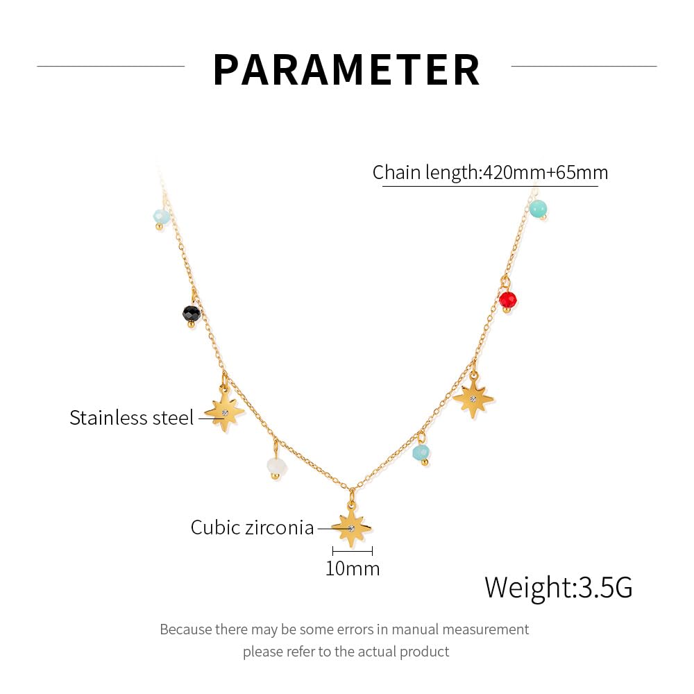 Necklace for Star Stainless Colorful with Christmas [Deelfel] Women, Charm, Gold, Steel, Beads, Zirconia, Adjustable, Gift, Birthday,