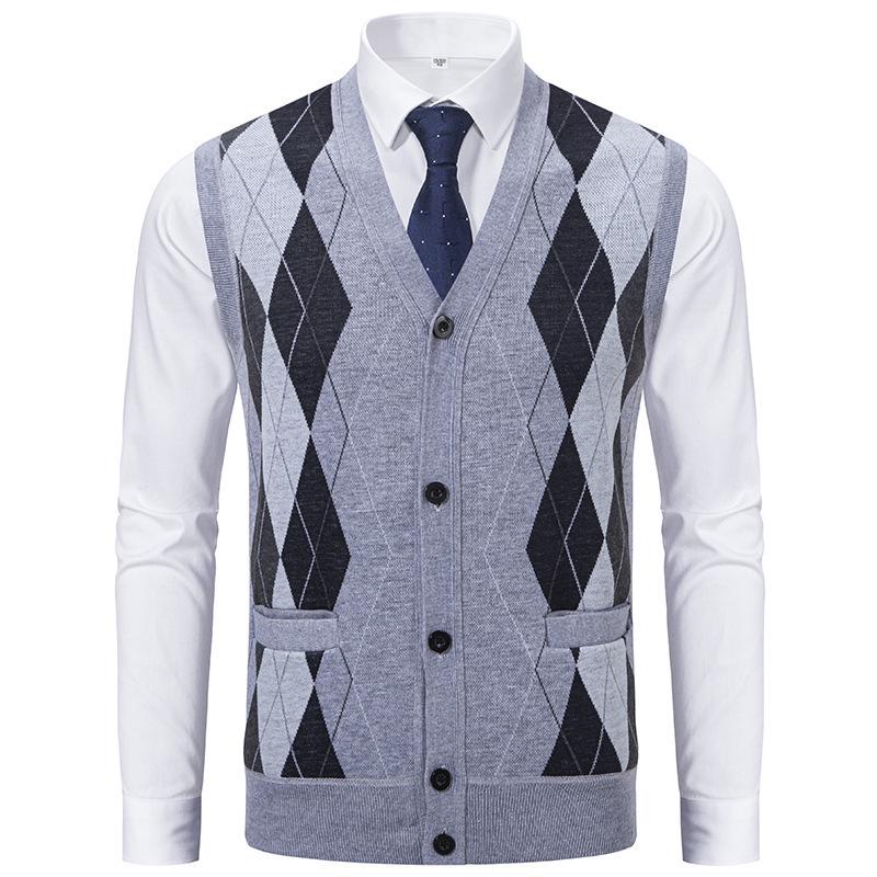 Men's Sleeveless Fleece-Lined Knit Cardigan: Autumn/Winter Plus Size Loose Fit Sweater