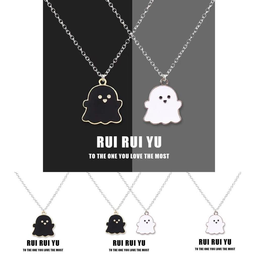 Black And White Ghost Necklace Halloween Gift Alloy Pendant Cartoon Style Regular Chain