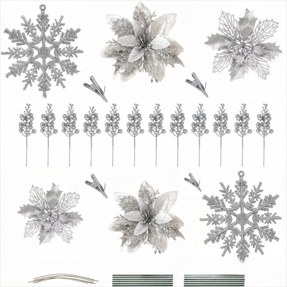 30pcs Set Multipurpose Artificial Christmas Flowers Glitter Poinsettia Flowers  for Party Decoration