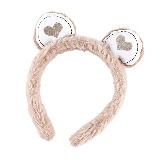 

Hair Hoop Toothed Anti-Slip Plush Headband with Bear Ears Decor Fluffy Elastic Face Washing Makeup Hairband хаки