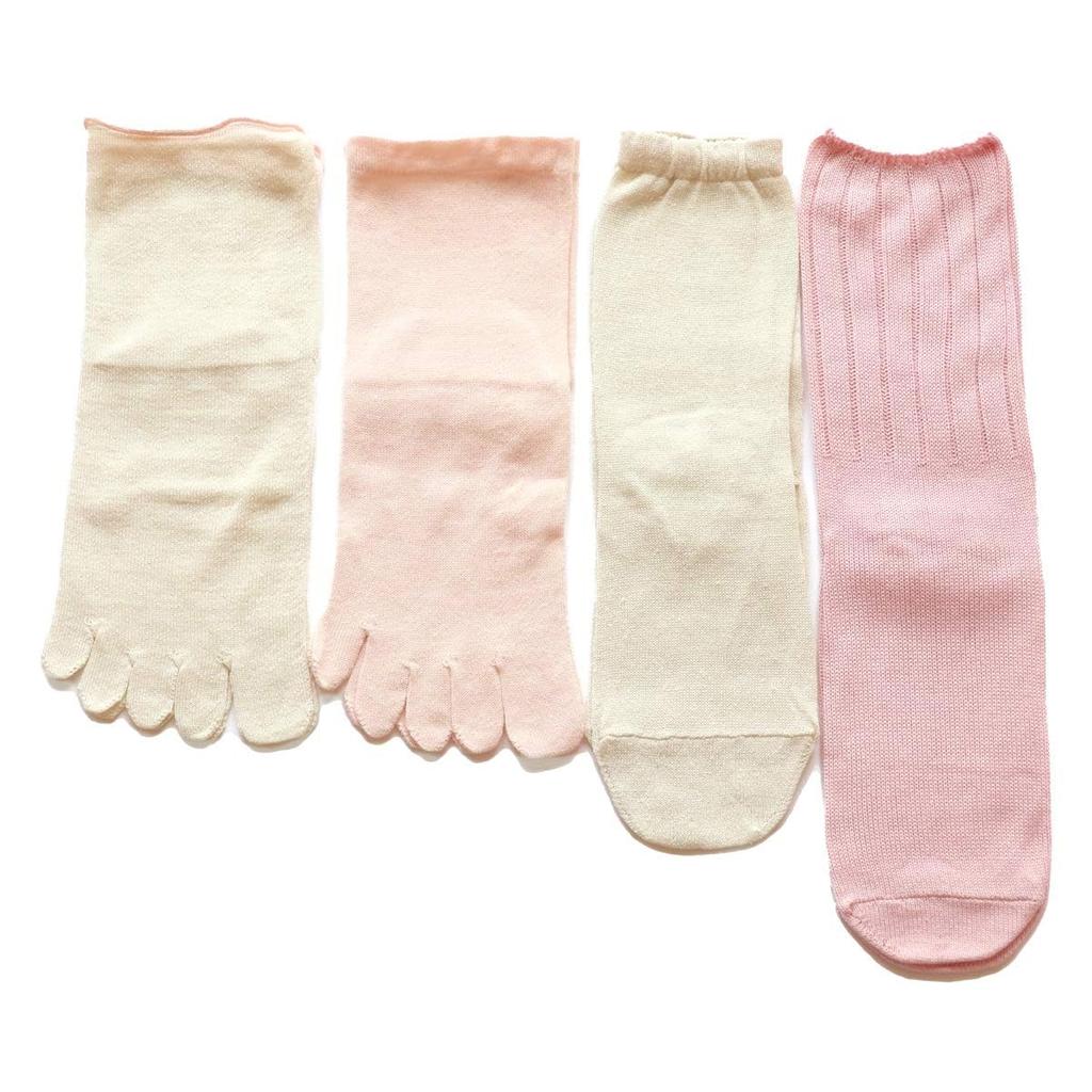 Kinuya Layered Silk and Cotton Cherry Sizes Silk and Made in Japan 4-Pair Socks, Blossom, Women's, 22.5cm-24.5cm, SO4758, Cold-Relieving Socks,