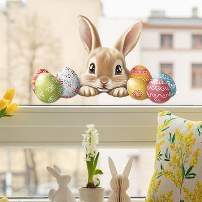 Easter Window Clings Cute Bunny Eggs Spring Window Decals Reusable PVC Stickers for Holiday Spring Party Home Office School Decor