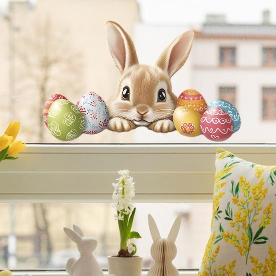 Easter Window Clings Cute Bunny Eggs Spring Window Decals Reusable PVC Stickers for Holiday Spring Party Home Office School Decor