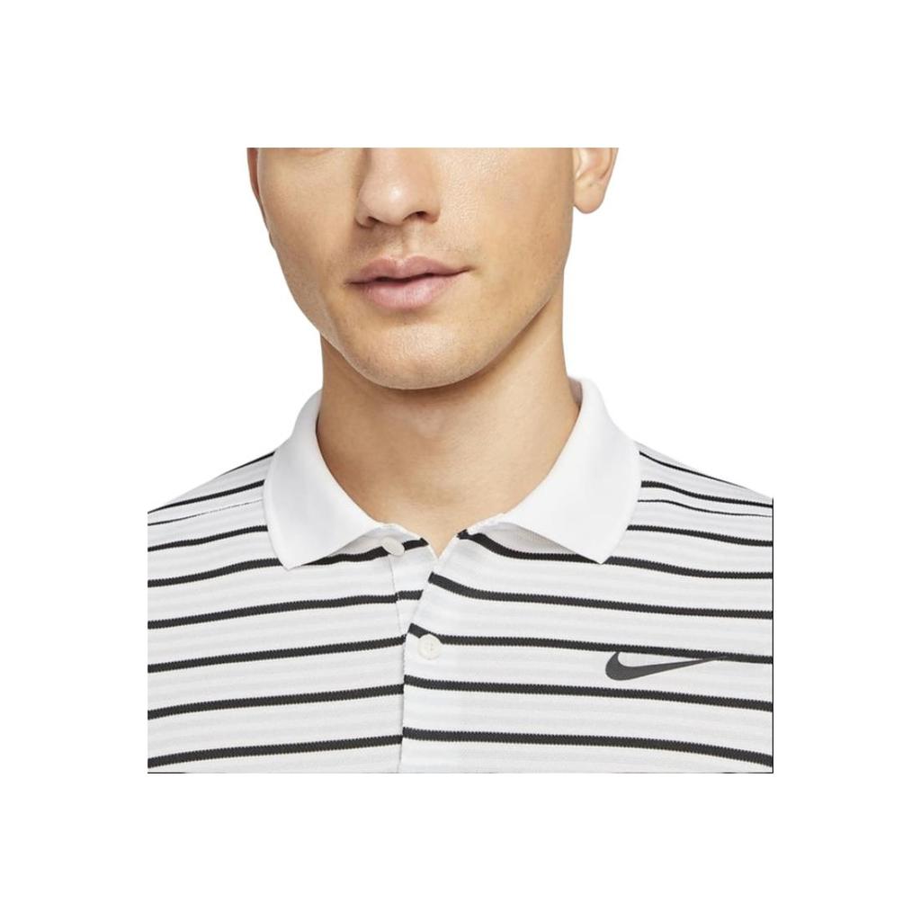 Nike Maglietta Polo Manica Corta Stampa a Righe Dri-Fit Uomo top Bianco Platino Nero BV0364-100