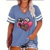 Plus Size Spring/Summer New 3D Love Print Casual Fashion Women's V-Neck Short-Sleeved Loose T-Shirt 5XL