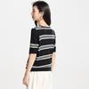 Black and white contrasting T-shirt with mulberry silk, striped knit shirt, casual short sleeved, summer comfortable women's T-shirt top