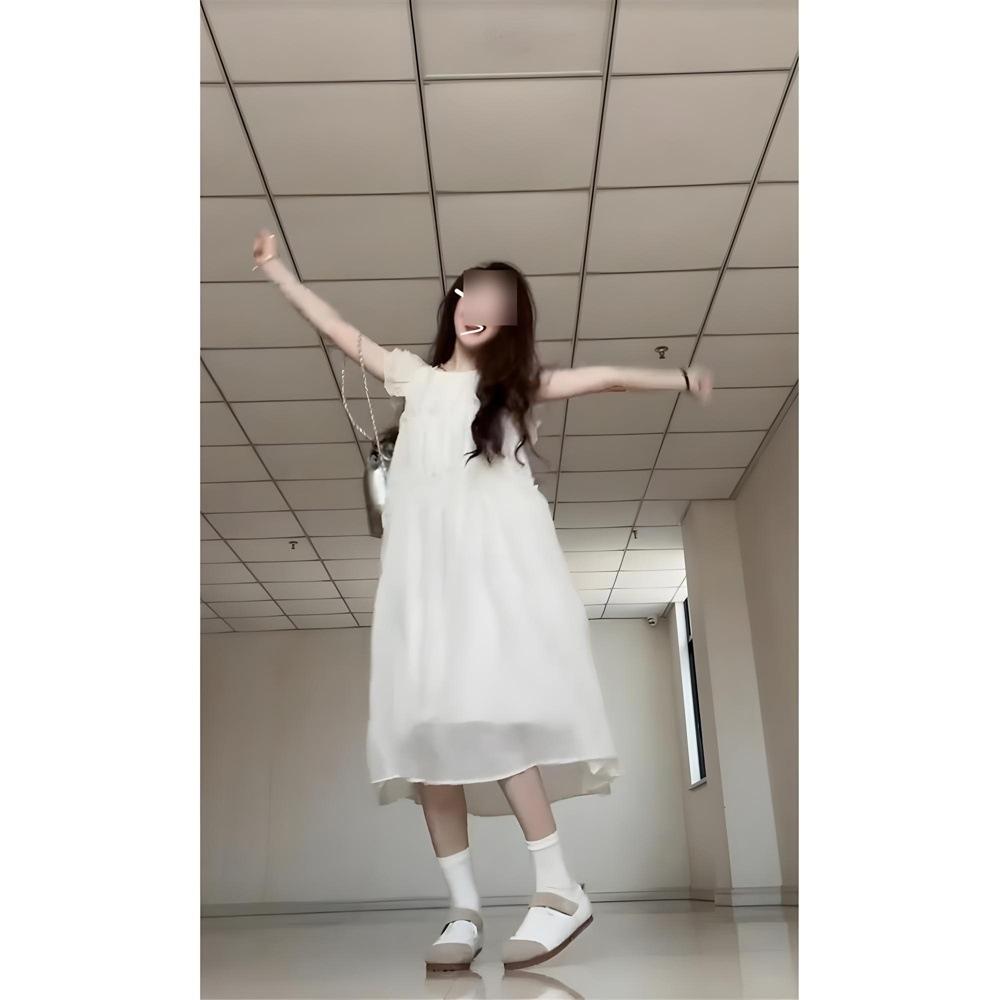 Sweet Little Fly Sleeve Dress Schoolgirl Summer Fungus Edge Loose and Thin Small Medium Dress