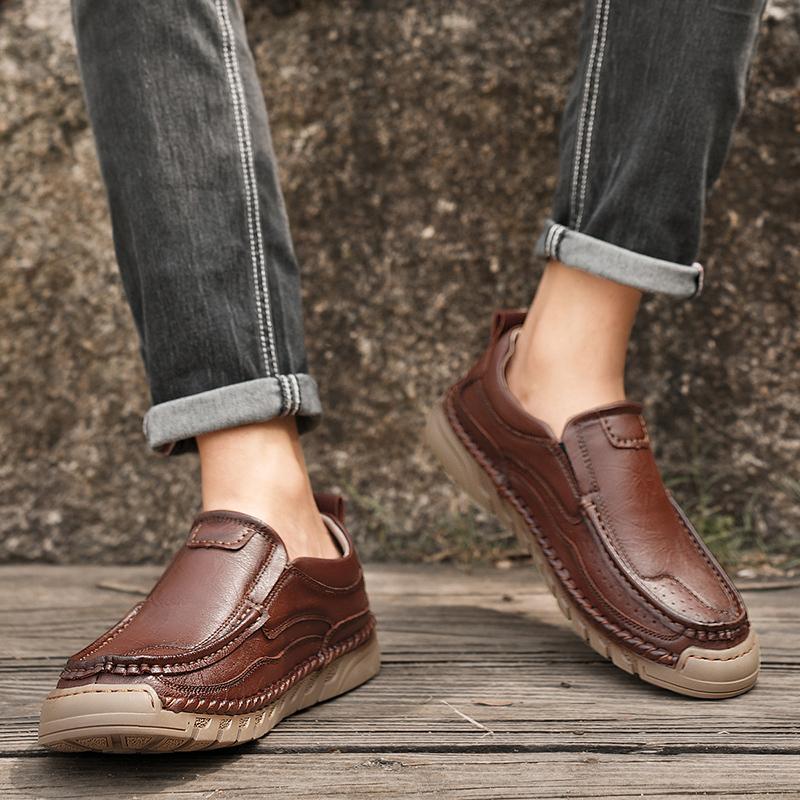 Mocasines de cuero hechos a mano para hombre, mocasines casuales y cómodos, sin cordones, planos, para caminar, gran oferta