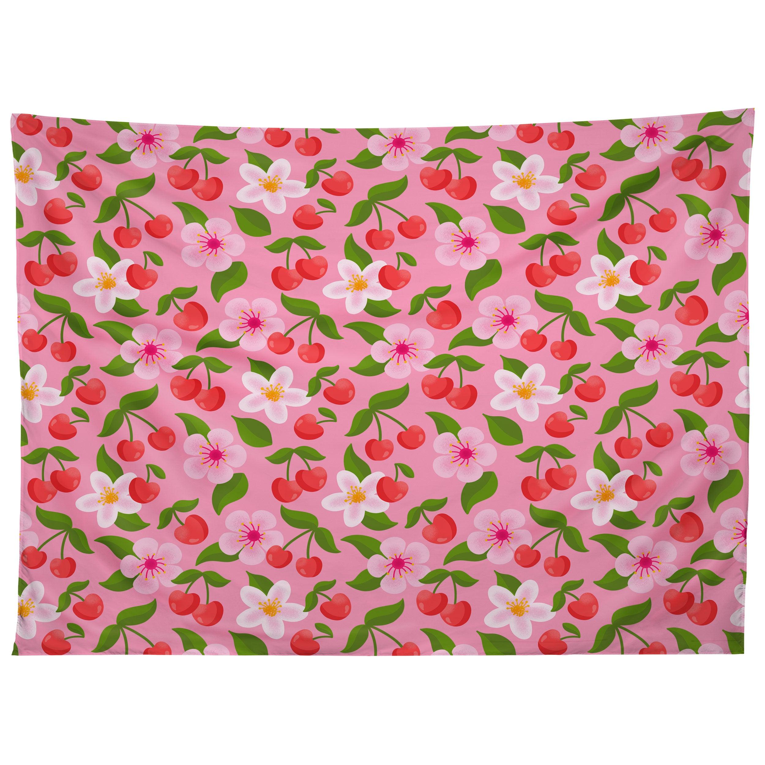 CHERRY PATTERN ON PINK tapestry 75x100 чёрный