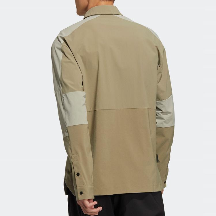 Adidas Logo Print Hooded Zip Long Sleeve Jacket Men Jacket Khaki HE5206