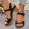 Large size new casual fish mouth round head one-word buckle high-heeled sandals