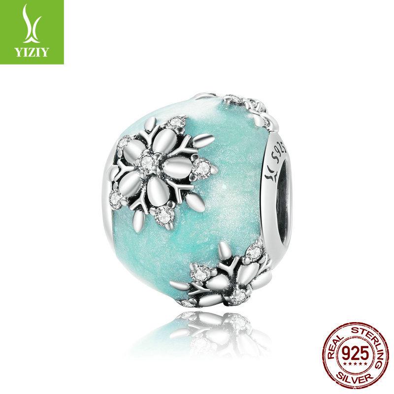 Christmas Series Silver Beads Charm Snowflake Reindeer S925 Silver Beaded Pendant Accessories