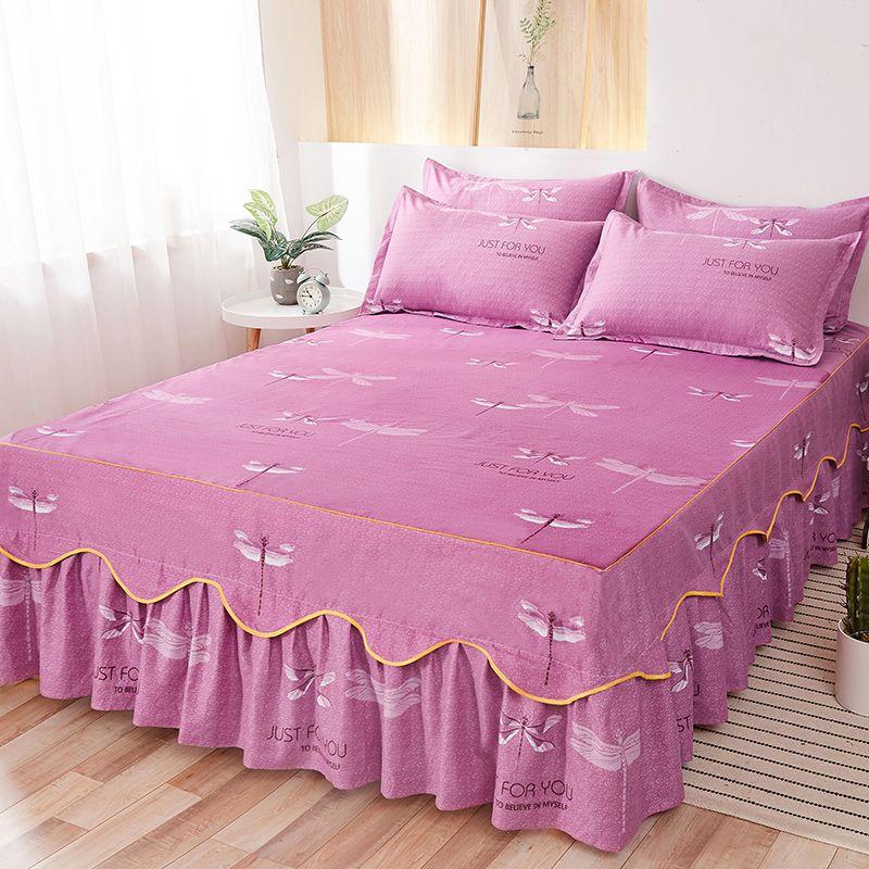 Flower Print Ruffled Bedding Set,Pillowcases Set/Bed Skirt Set,Bed Skirt*1 ,Pillowcases *2 (Size: Twin/Full/Queen/King)