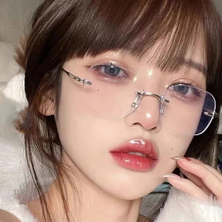 Frameless Women'S Anti-Blue Flat Glasses Star With Retro Glasses Frame Myopia Finished Product