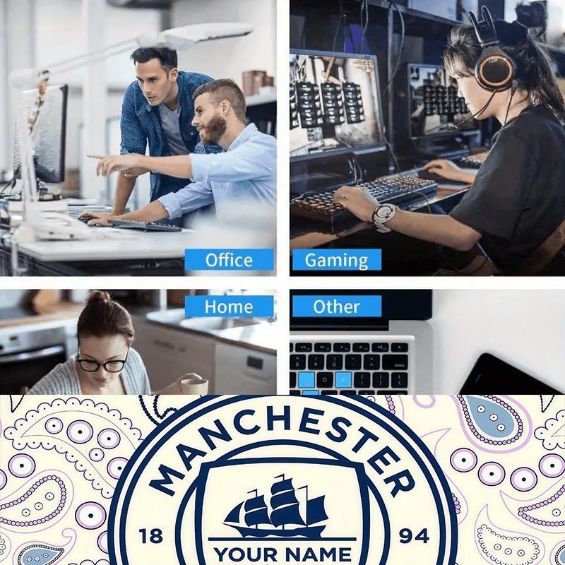 Custom Name,Manchester City Mouse Pad, Large Gaming Desk Mat, Non-slip XXL Mousepad for Laptop & Tablet, Mini PC Playmat with Stitched Edges