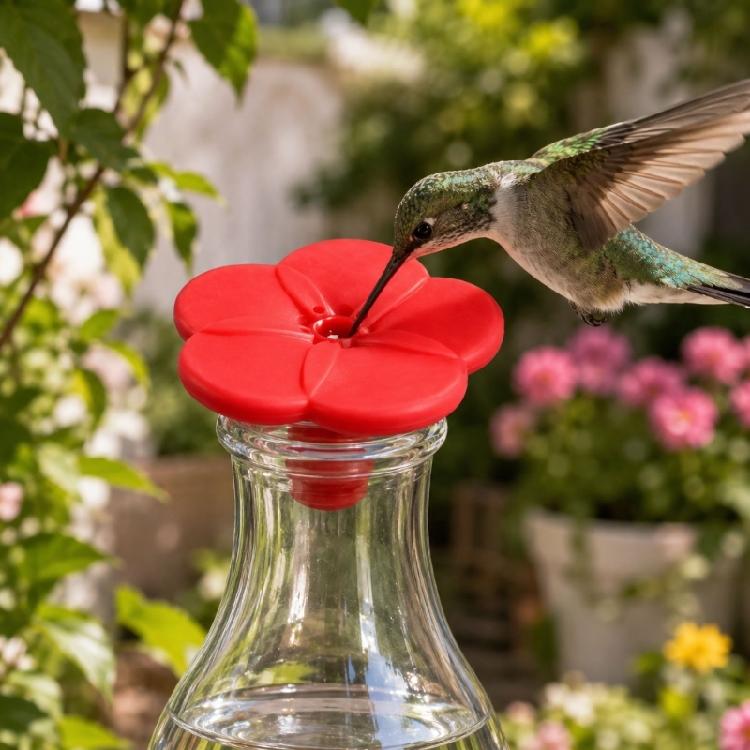Red Push In Flower Inserts for Garden Drinkers, Soft Replacement Parts for Spare Bird Care Needs and Daily Use