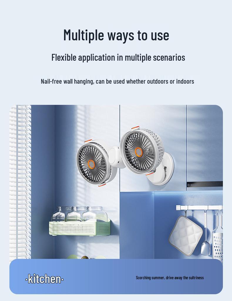 Dual-Headed Smart Clip & Wall-Mount Fan, Portable Low-Noise Circulation Desktop Fan for Home
