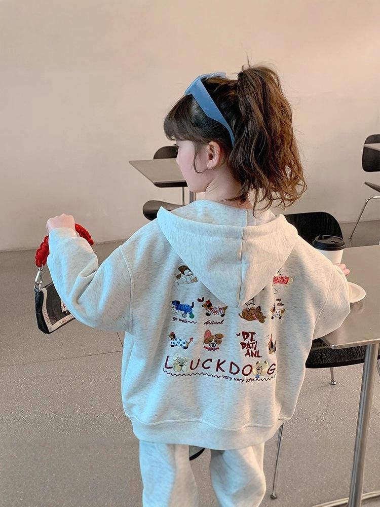 2025 Spring/Autumn Girls' Cartoon Print Hooded Coat - Stylish Korean Design for Medium & Large Kids