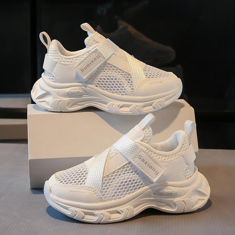 Kids Sports Shoes Mesh Breathable Children Running Shoes Hook&loop Comfortable 2025 New Students Basketball Shoes Soft Sole