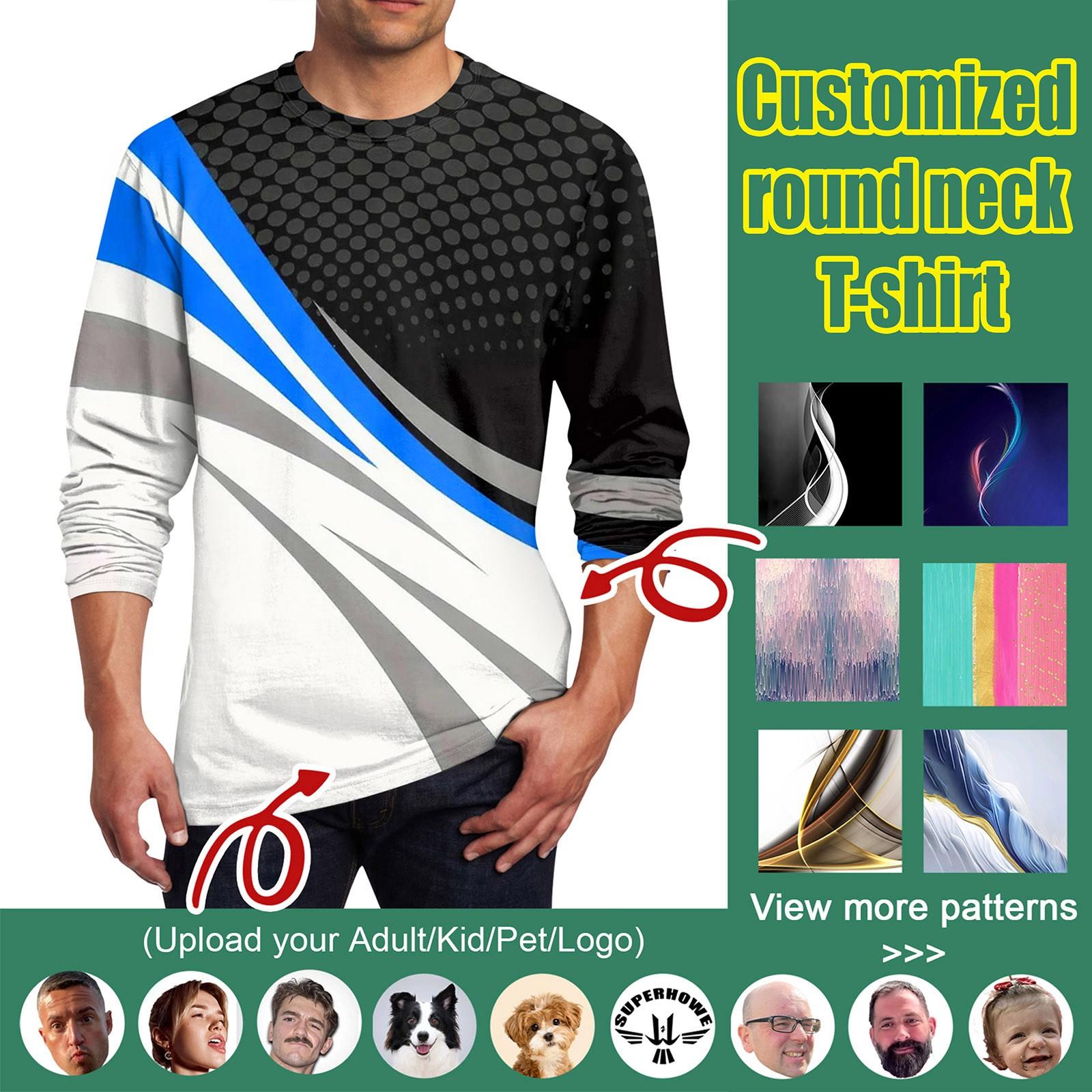 

Customized - Men s Round Neck Full Print Shoulder Long Sleeved T-shirt XXXXL белый