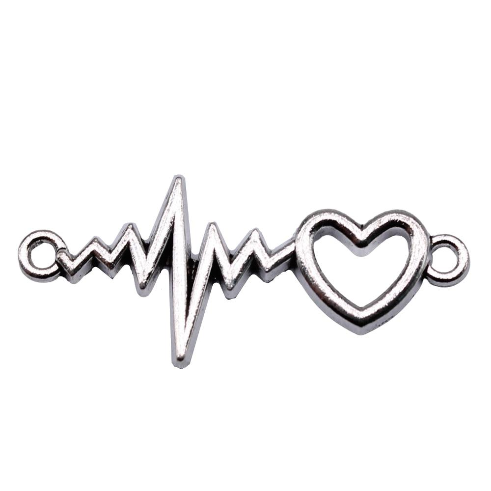 

10шт Любовь Ecg Разъем Шармы Шармы Античное серебро Цвет Цинковый сплав 38X16mm