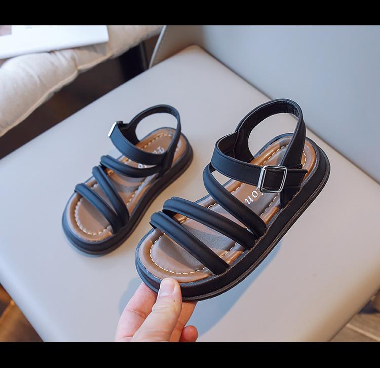 Girls Roman Sandals Fashion Children Summer Beach Shoes Solid Color Kids Thick Bottom Flats Causal Sandals Open-toe Non-slip