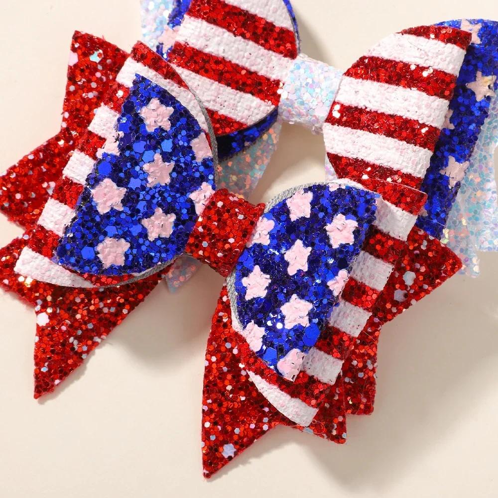 2pcs/set Glitter Hair Bows Clips Independence Day Party for Kid Girls Barrettes Hair Clip Headwear Children Hair Accessories