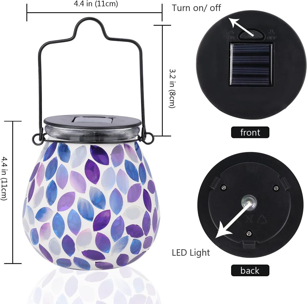 Purple Mosaic Solar Lantern Outdoor Hanging Waterproof, Garden Path Yard Decor, Birthday Gift for Mom Women