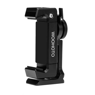 Woohoto Cell Phone Holder Tripod Mount 360 Degree Rotation All Metal Cell Phone Tripod Mount with Cold Shoe Mount Pro Smartphone Holder Video Rig