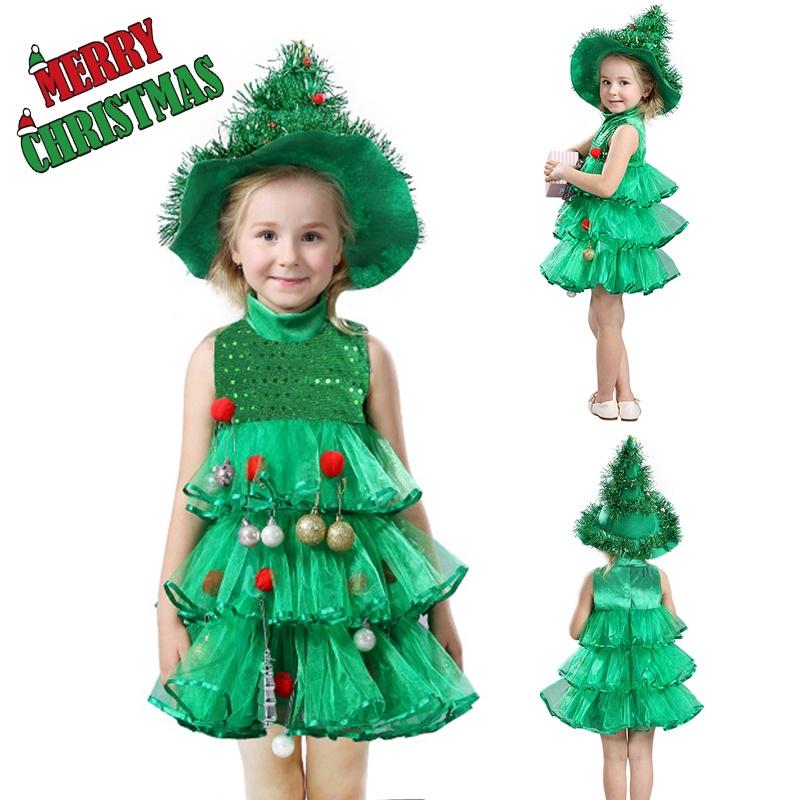 Christmas Tree Girls Cosplay Costume Xmas Party Suit Carnival Kid Gift Year New
