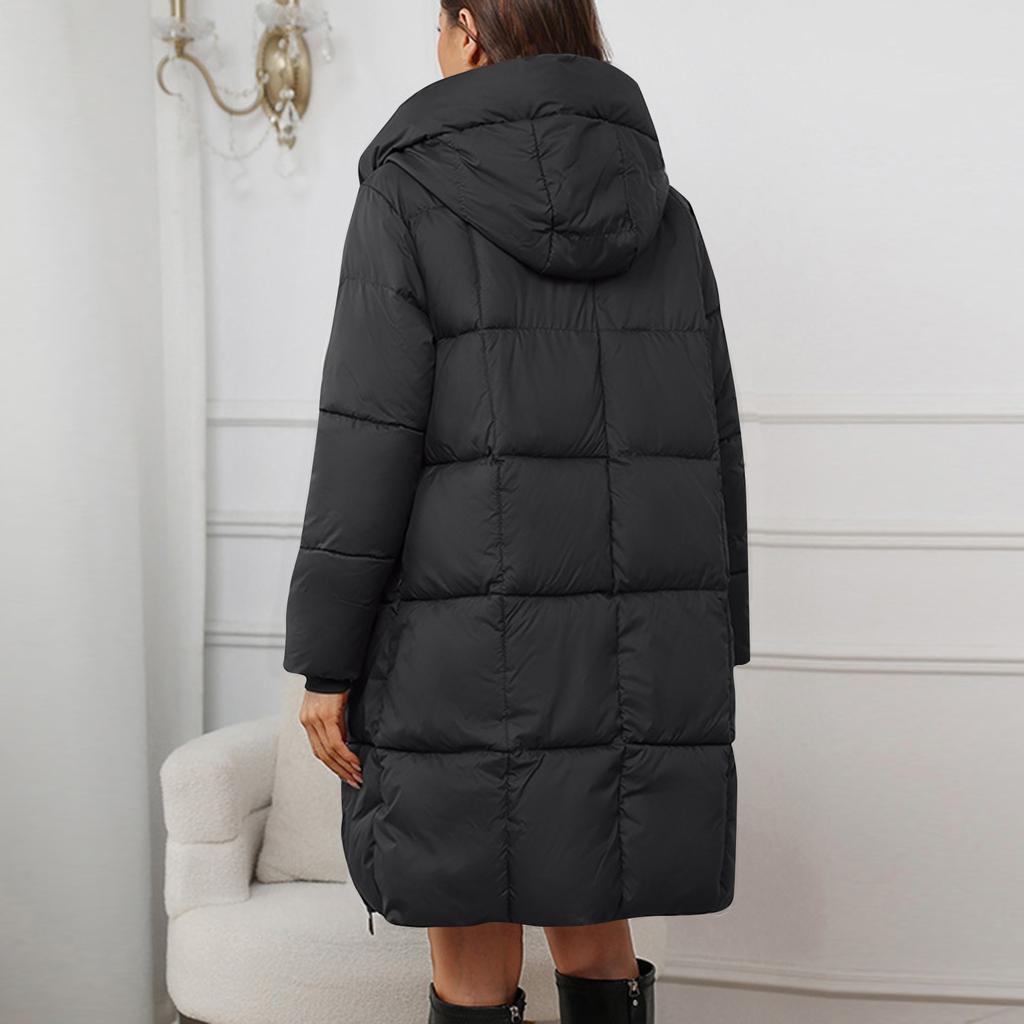 Ensfarget hette for kvinner Medium lang tykk midje polstret frakk