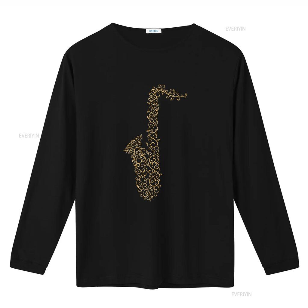 Elegant Gold Vine Wrapped Saxophone Print T Shirt for Music Lovers 100 Cotton vintage Washed homme Casual Soft Breathable