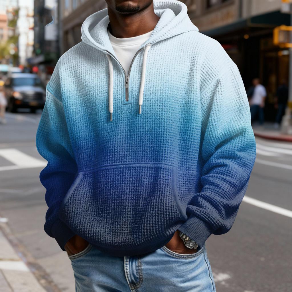 Mokaloha Men's Casual Solid Color  Zipper Long Sleeve Hooded Sweatshirt, Everyday Zipper Casual Long Sleeve T-Shirt